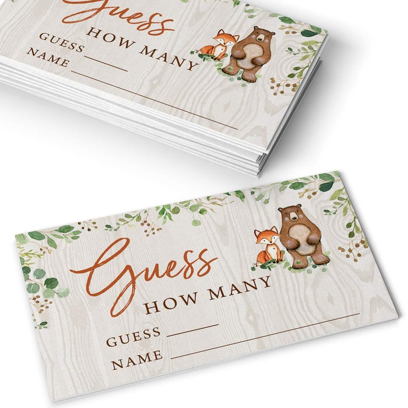 Printed Party Baby Shower Games â€“ Guess How Many Candy Jar Game, Woodland Forest Animals Theme, 50 Cards & Sign - Image 3